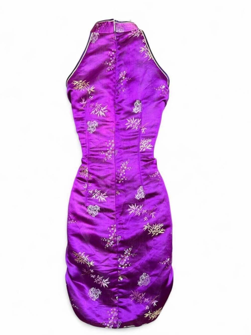 Purple Satin Halter Mini Cheongsam Dress - Picture 2 of 8